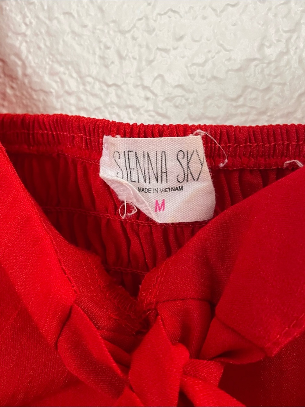 Sienna Sky Cherry Red Tie Front Smocked Back Crop Tank Top | Medium - Picture 4 of 7
